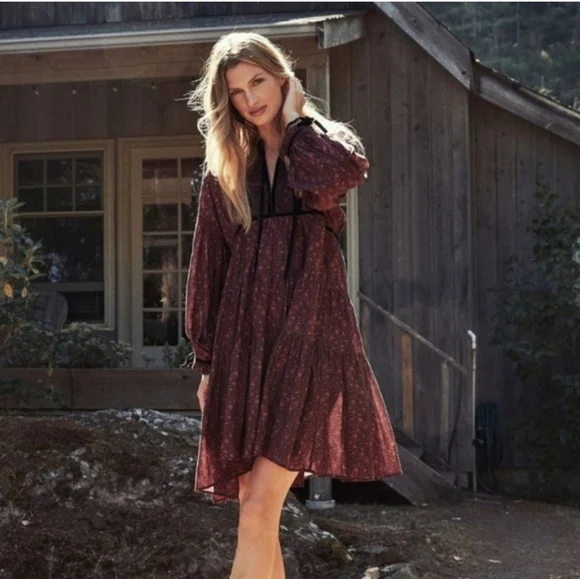DOEN Azalea Floral Long Sleeve Dress Boho Festival Cottagecore Large